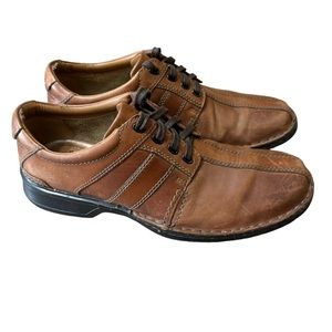 Clarks Touareg Vibe Mens Leather Brown Distressed Oxfords Ortholite Sole Sz US 9